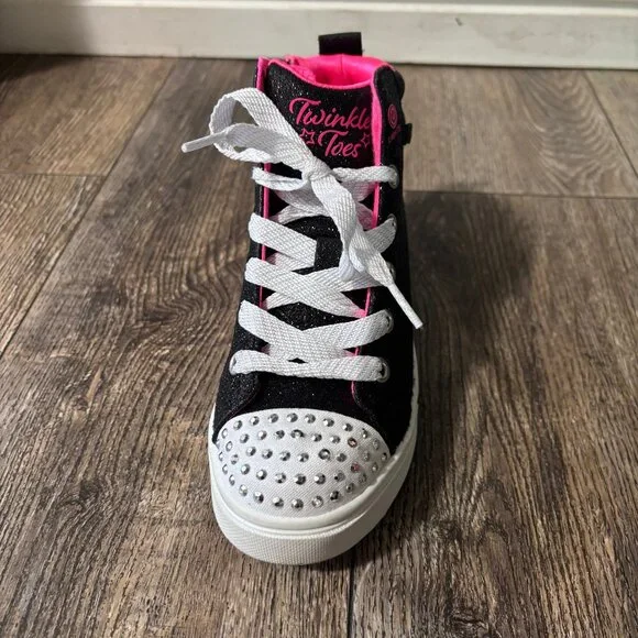 Black and Pink Skechers Twinkle Toes High Top Sneakers, Girls Size 1 - Picture 5 of 7